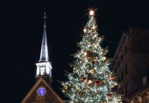 Large Christmas Tree in front of Church